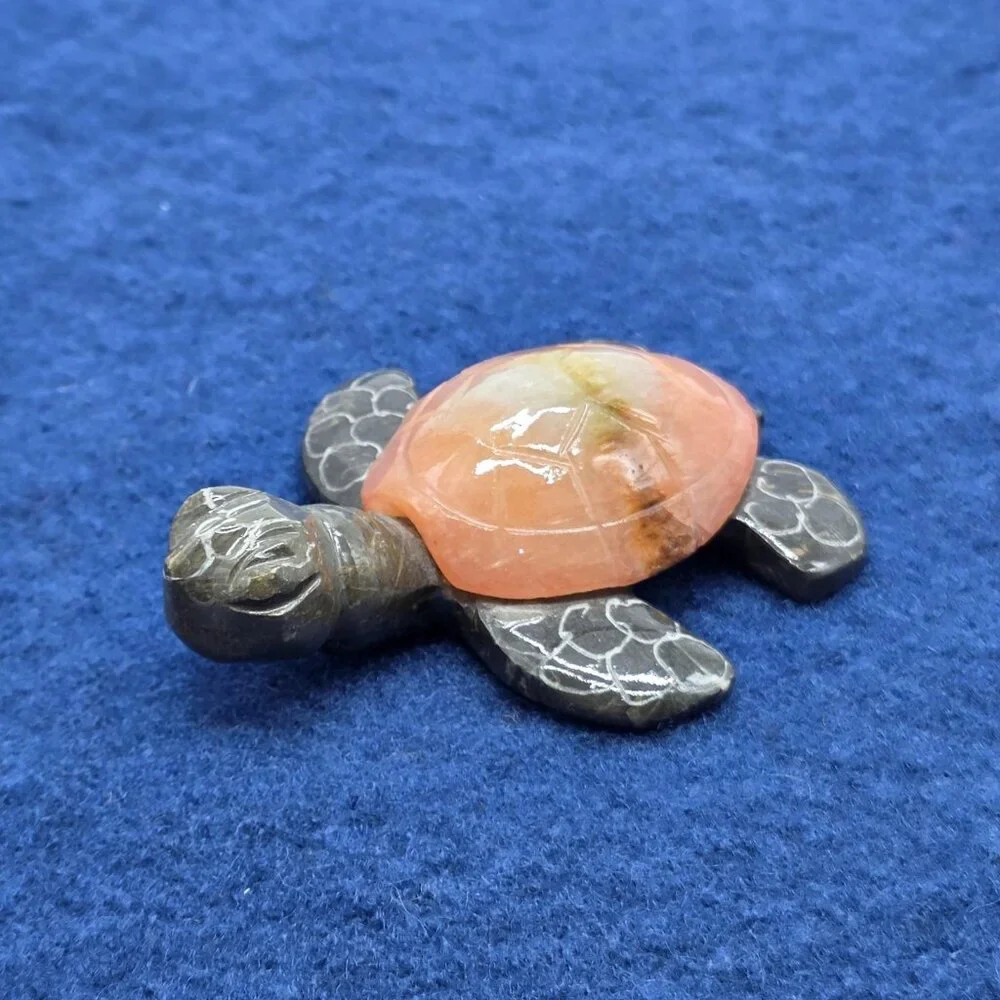 Hand Carved Stone Turtle Figurine Fossil Shell Desk Decor Sculpture Paperweight